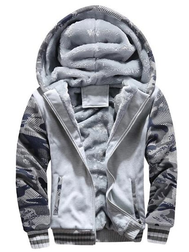  menns genser vinter trening fleece hettegensere jakker uformelt tykt varmt full zip up hooed sweatshirt strøk