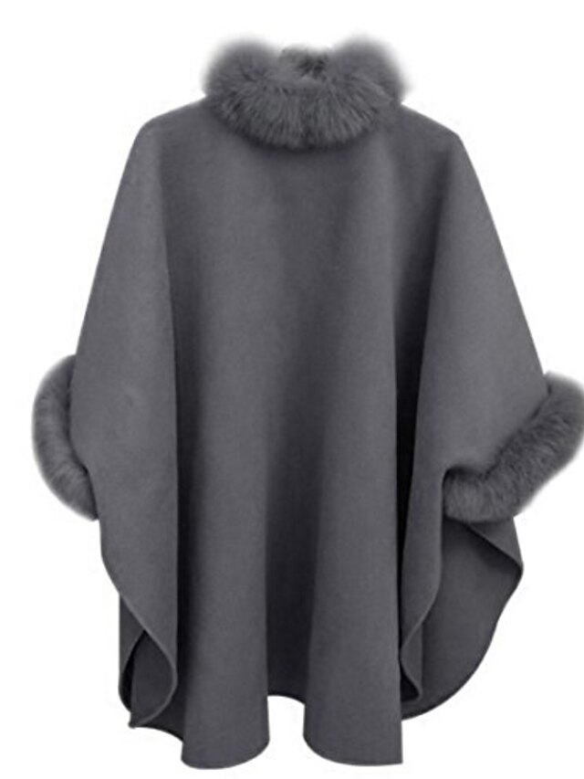  Women's Cloak / Capes Winter Coat Faux Fur Lapel Overcoat Fall Pea Coat Windproof Warm Jacket 3/4 Length Sleeve Camel Black Gray