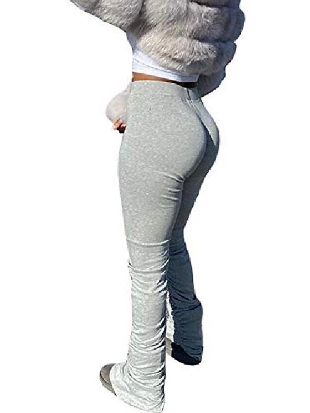  women's casual side slit flouncing ruffle high waist long trousers bodycon long pants leggings m grey
