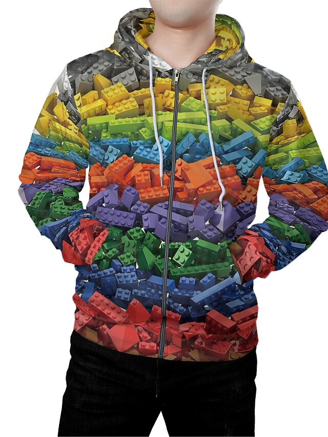  Men's Graphic 3D Zip Up Hoodie Sweatshirt Front Pocket 3D Print Daily Weekend 3D Print Hoodies Sweatshirts  Rainbow