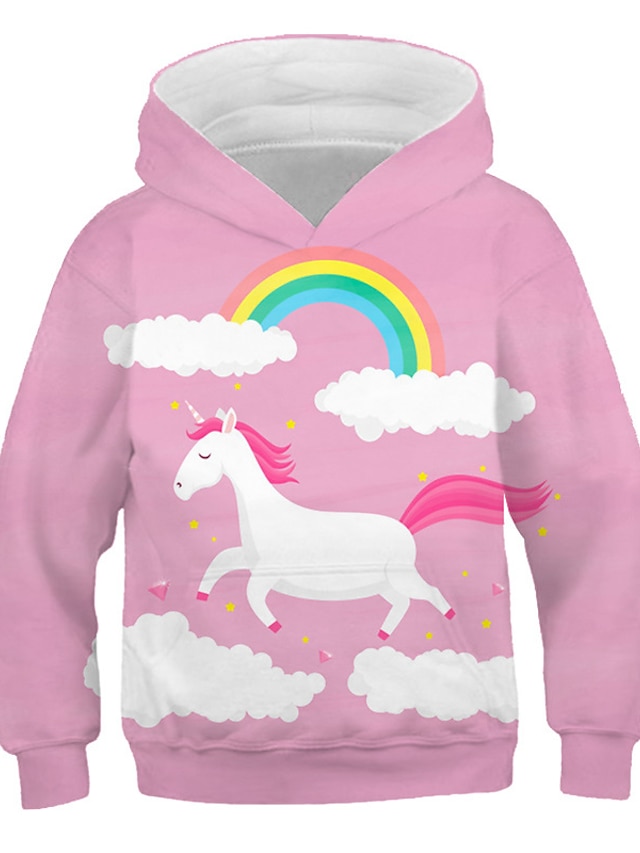  Kids Toddler Girls' Hoodie & Sweatshirt Long Sleeve Unicorn Graphic Animal Print Blushing Pink Children Tops Active Streetwear School New Year