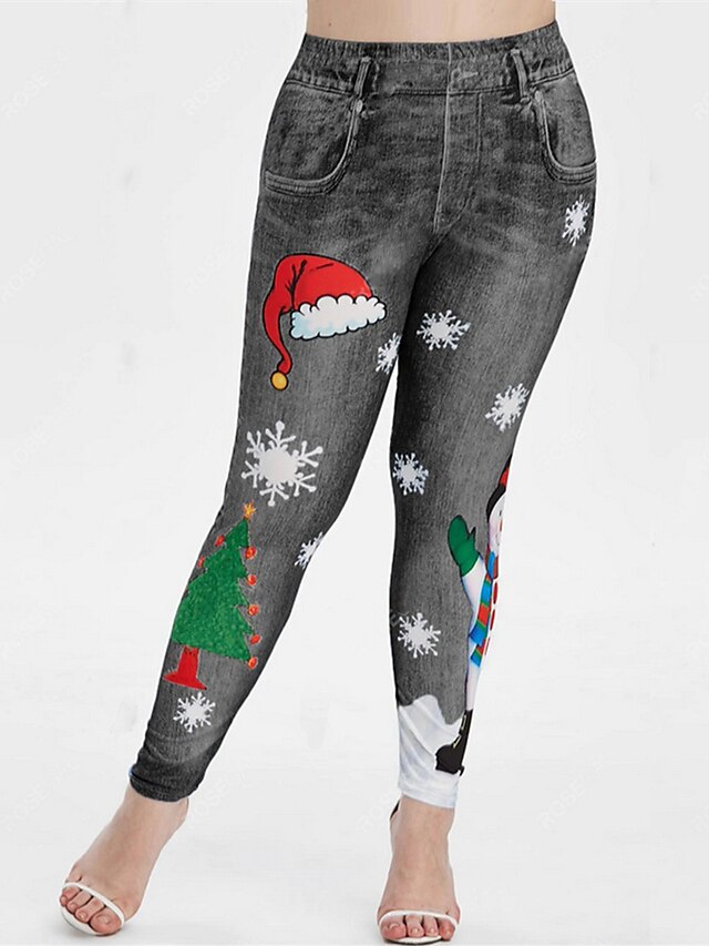  Women's Basic Outdoor Christmas Daily Pants Pants Patterned 3D Full Length Blue Purple Green Gray