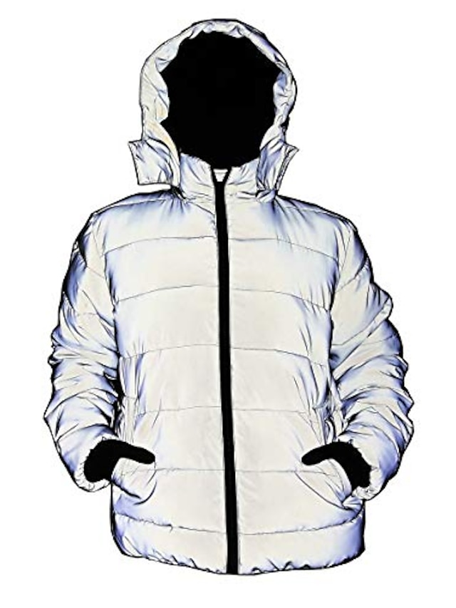  Chaqueta de invierno reflectante arcoíris abrigo mujer hombre rompevientos cálido grueso con capucha (blanco reflectante, xl)