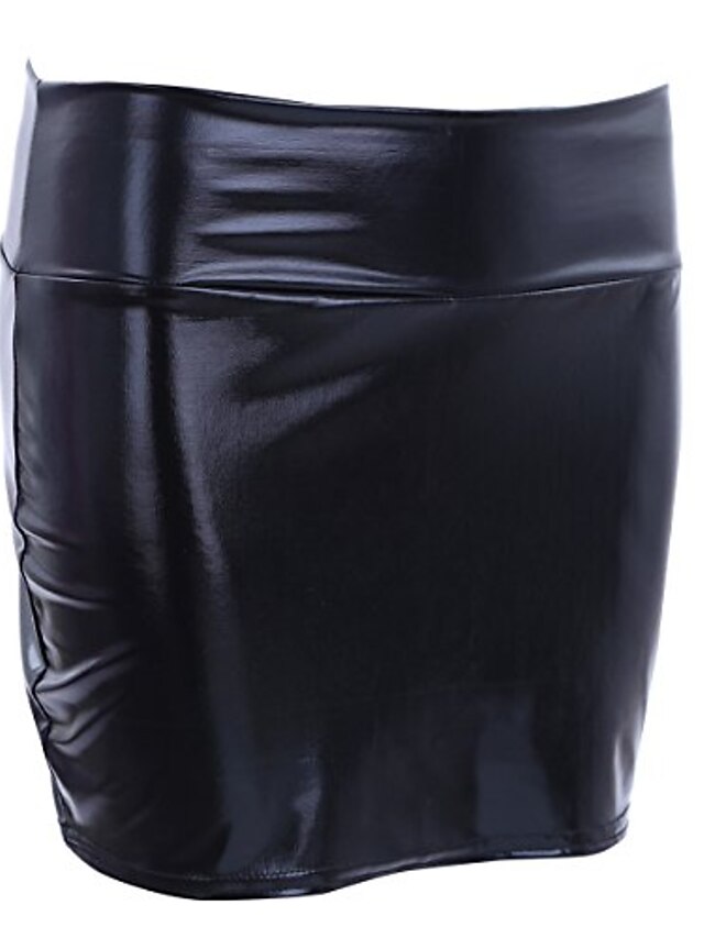  women's stretchy shiny metallic mini skirt nightout wear bodycon slim pencil skirt black one size
