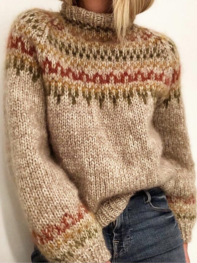  Women's Stylish Geometric Knitted Pullover Sweater