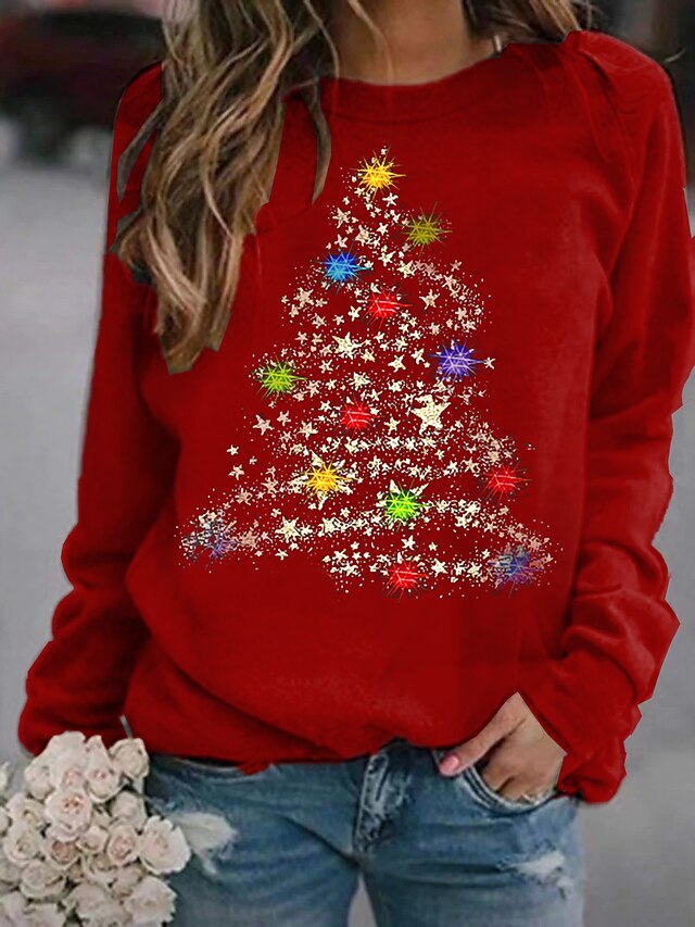  Women's Graphic Hoodie Sweatshirt Christmas Daily Basic Christmas Hoodies Sweatshirts  Wine Black Red