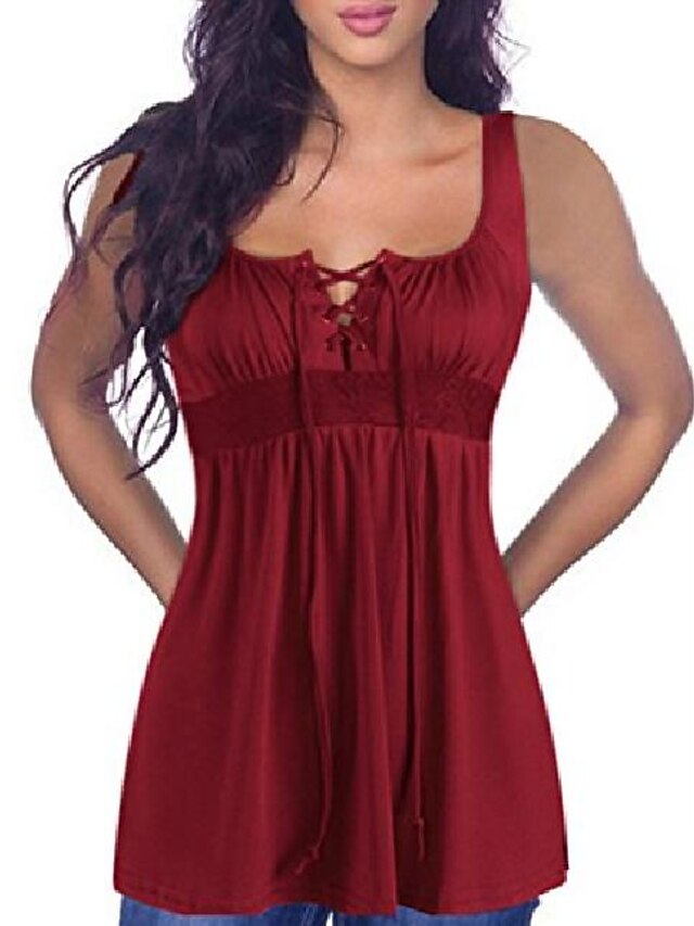  T-shirt débardeur tunique sexy à lacets sans manches pour femmes macchiashine (wr-xl) vin rouge