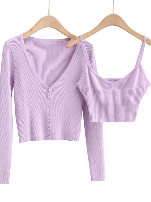  Women's Basic Solid Color Plain Two Piece Set Sweater Loungewear Tops