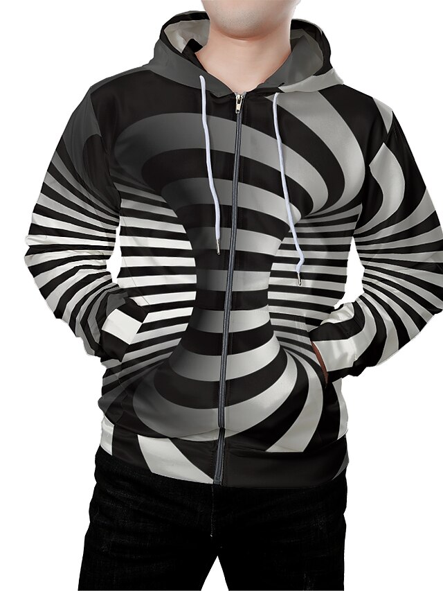  Herren Grafik 3D Zip Up Hoodie Sweatshirt Vordertasche 3D-Druck Täglich Wochenende 3D-Druck Kapuzenpullover Sweatshirts Schwarz