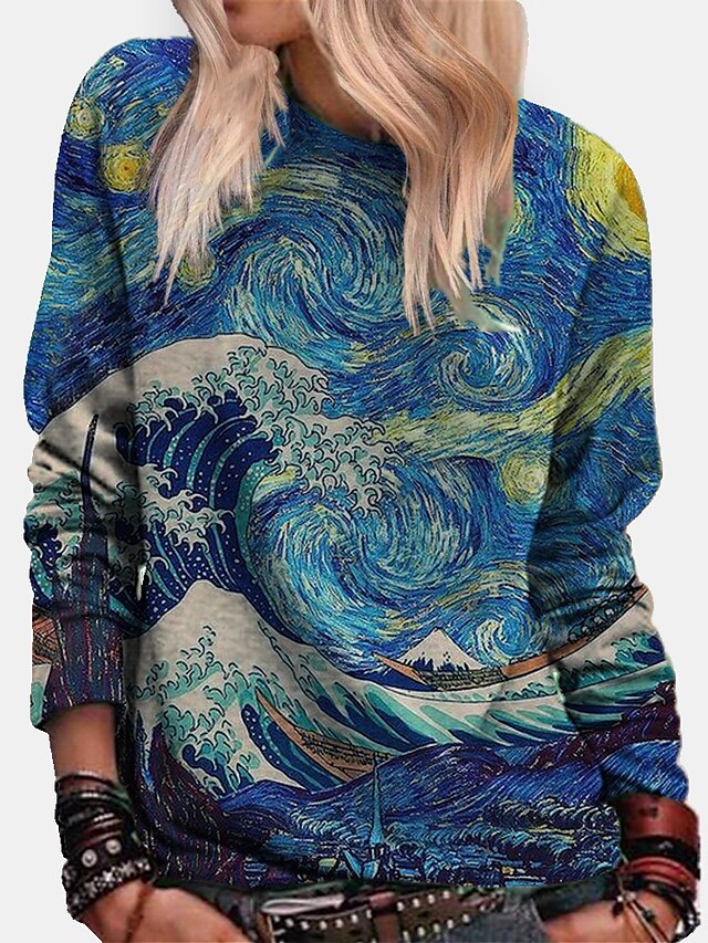  Women's Galaxy Graphic Abstract Hoodie Sweatshirt Daily Going out Work Casual Hoodies Sweatshirts  Blue Purple
