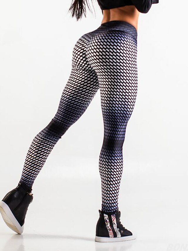  Women's Sporty Comfort Sports Gym Yoga Leggings Pants Pattern Ankle-Length Print Black
