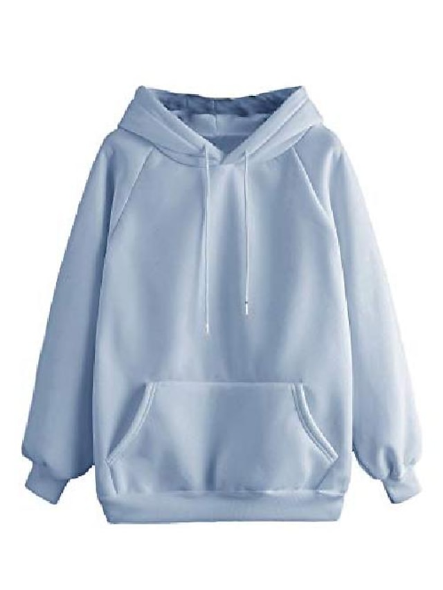 lässiges Langarm-Hoodie-Sweatshirt-Oberteil für Damen mit Taschenblau s
