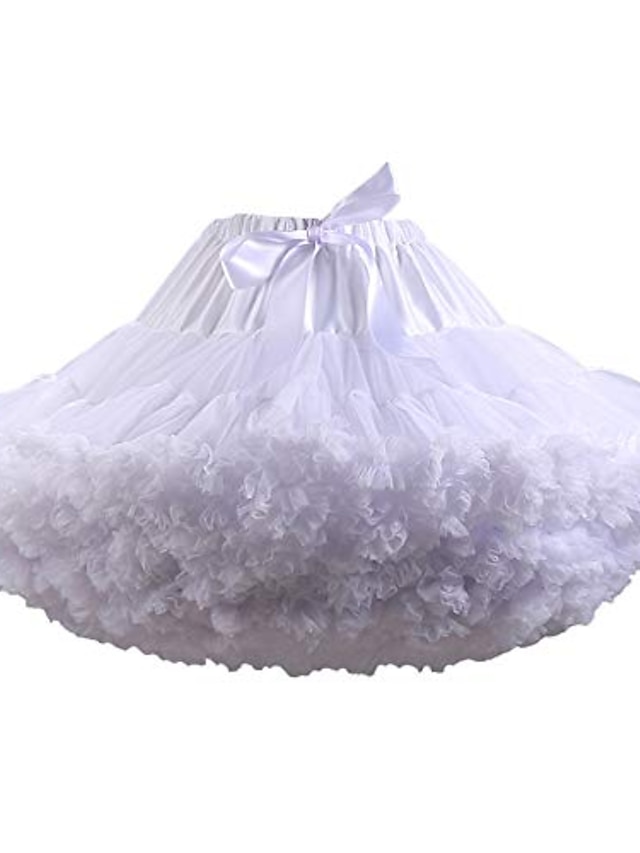  Damen Petticoats Puffy Tutu Röcke elastische Taille mehrschichtiger Tüllrock weiß