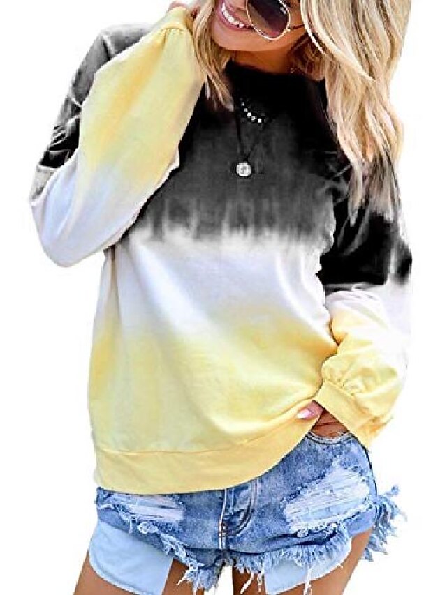  lässige Langarm-Hemd mit Farbverlauf für Frauen mit lockerem Pullover, Sweatshirtoberteile m schwarz