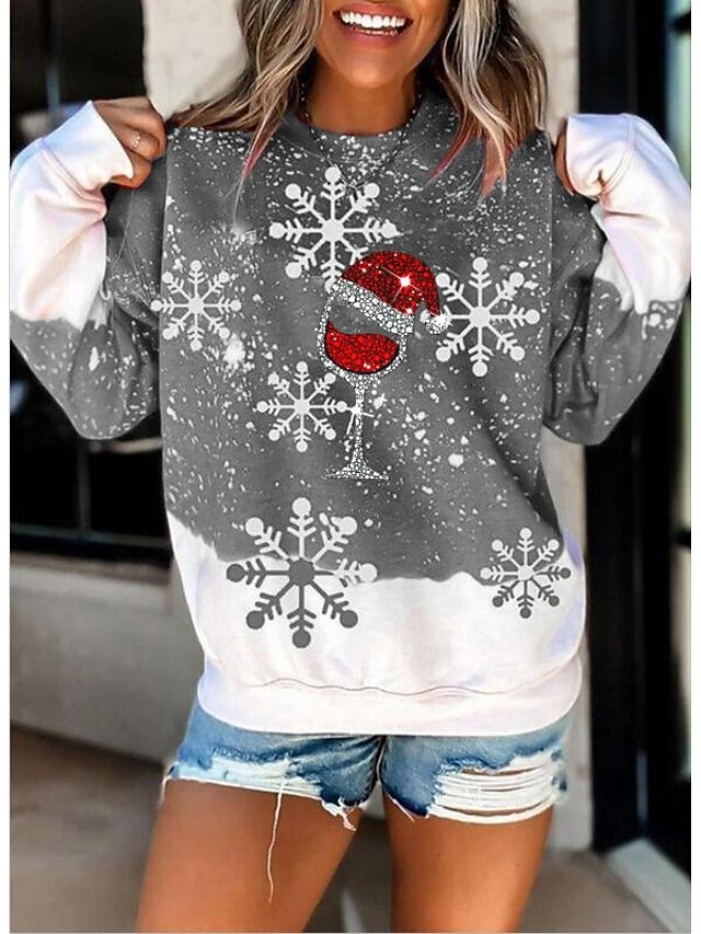  Damen Grafik Pullover Sweatshirt Weihnachten Alltag Kapuzenpullover Sweatshirts Grau Rote