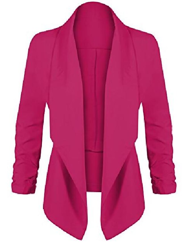  women's lightweight open cardigan blazer jacket with 3/4 sleeves in solid and floral print magenta