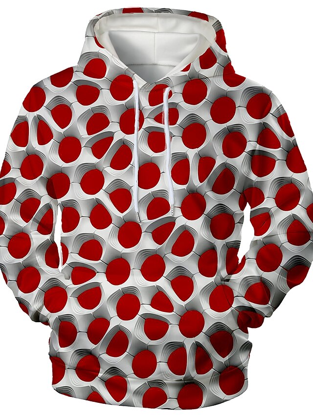  Herre Trykt mønster Grafisk 3D Genser med hette for genser Med hette Lomme foran 3D-utskrift Daglig 3D-trykk Fritid Gensere Gensere Langermet Rød