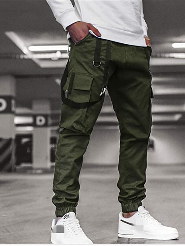  Men's Cargo Multiple Pockets Pants Tactical Cargo Trousers Full Length Pants Solid Colored Mid Waist Slim Army Green Gray Khaki Navy Blue M L XL XXL 3XL