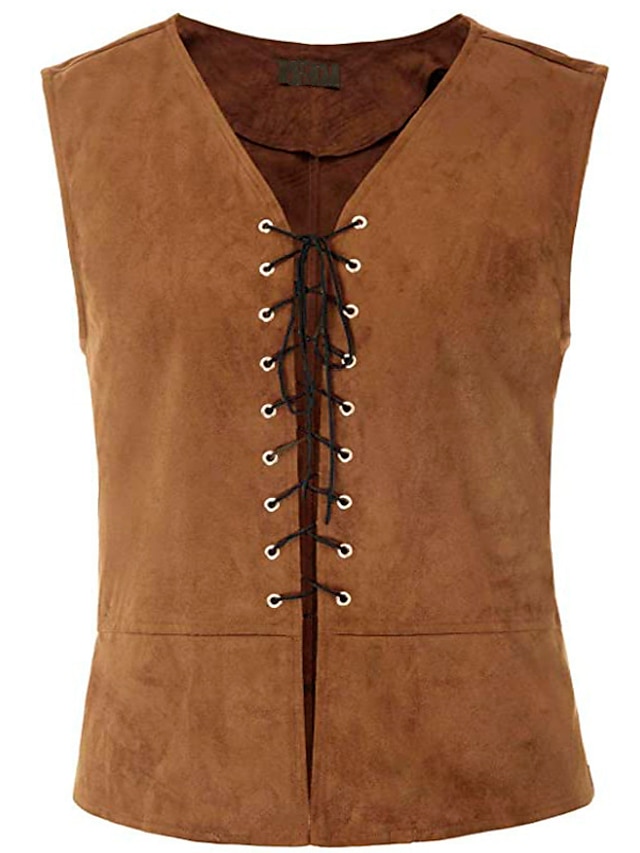  Men's Vest Waistcoat Suede Vest Performance Party Halloween Punk & Gothic Medieval Renaissance Fall Winter Vintage Polyester Spandex Cosplay Solid Color Wine Red Black Navy Blue Brown Vest