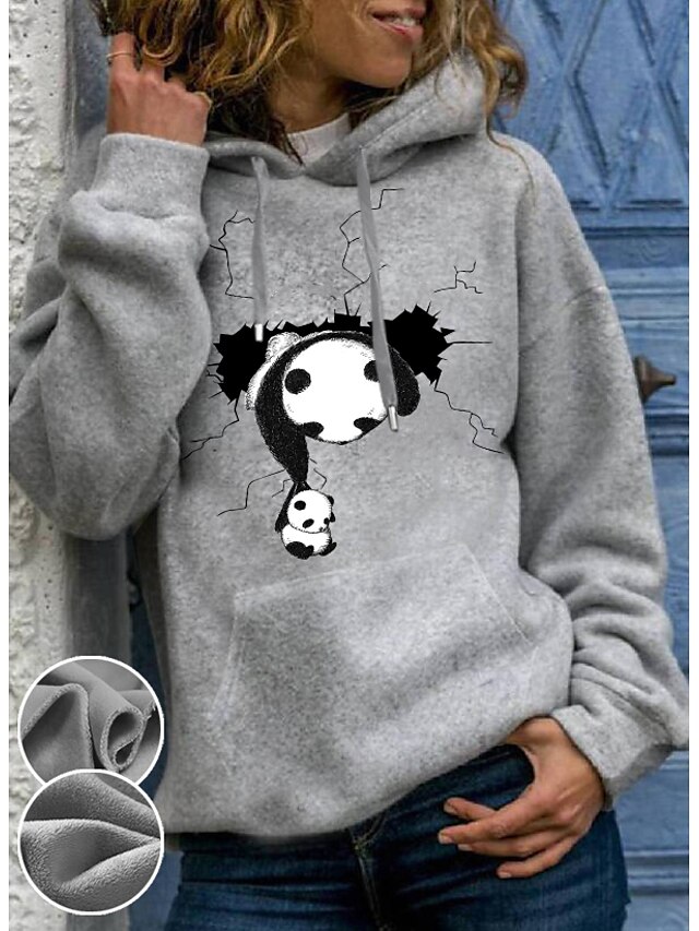  Damen Grafik 3D Panda Kapuzenshirt Zur Seite fahren Vordertasche Täglich Grundlegend Alltag Kapuzenpullover Sweatshirts Grau