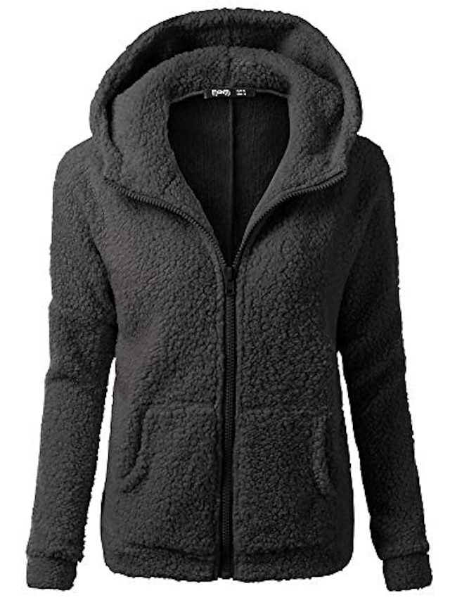  Abrigo con capucha para mujer, chaqueta de algodón cálida, forro polar de invierno, cremallera sintética borrosa, prendas de vestir de talla grande (negro, 4x-grande)