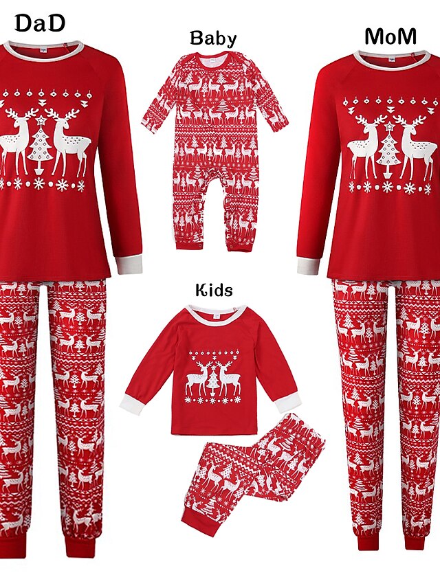  Family Look Clothing Set Graphic Print Long Sleeve Basic Regular Red