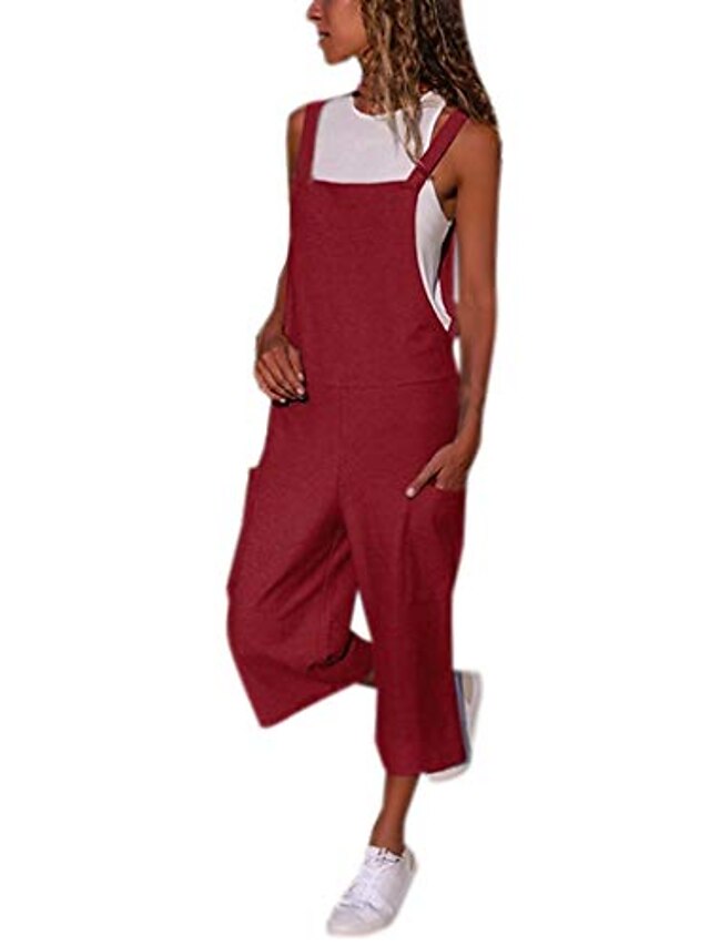  Women's Overall Solid Color Casual Casual Daily Sleeveless Standard Fit Wine Red Black Gray S M L Summer