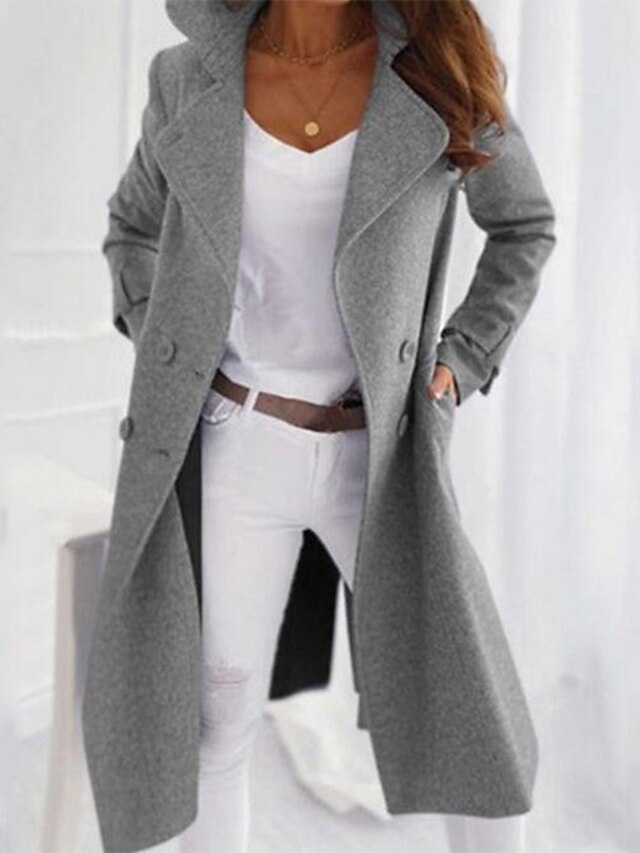  Women's Coat Fall Winter Casual Daily Long Coat Windproof Regular Fit Chic & Modern Jacket Long Sleeve Light gray