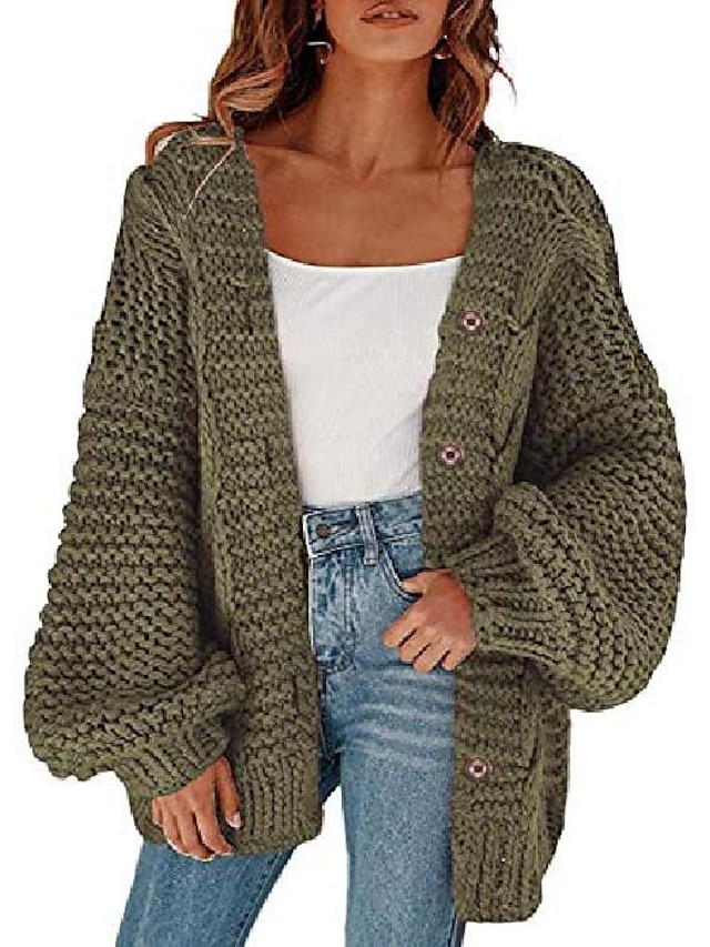  womens button down open front cardigans plus size oversized lantern sleeve chunky cable knit sweaters outwear coats army green