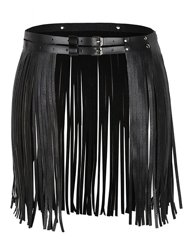  Women's Ladies Punk & Gothic Capris Skirts Halloween Stage Solid Color Tassel Fringe Black White One-Size