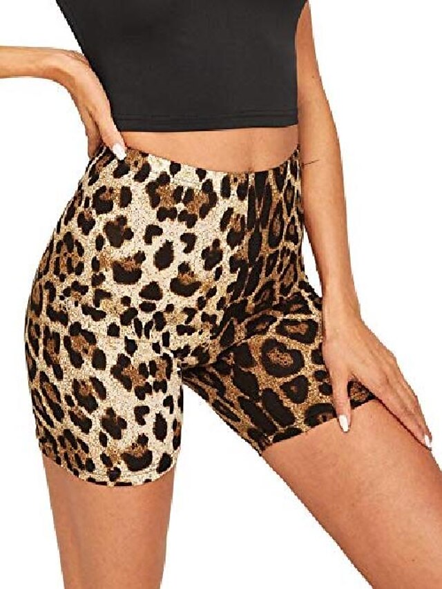  kvinders leopard slangeskind print biker shorts, leopard, størrelse stor