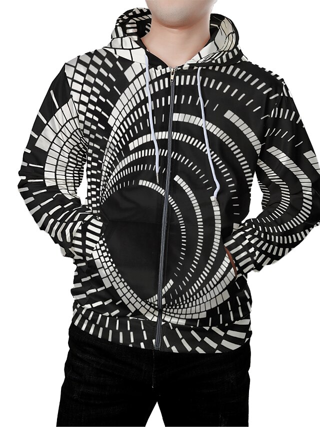  Herre Grafisk 3D Hættetrøje med lynlås med lynlås Hætte Frontlomme 3D-udskrivning Daglig Weekend 3D-tryk Hættetrøjer Sweatshirts Langærmet Sort