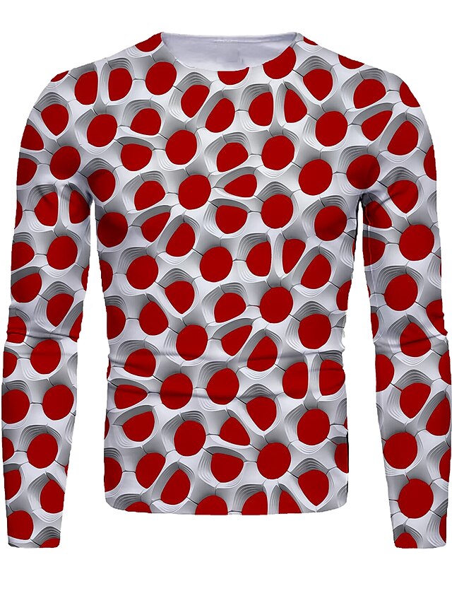  Herre T-shirt 3D-udskrivning Grafisk 3D Trykt mønster Langærmet Daglig Toppe Rød