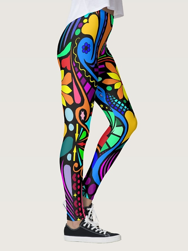  Femme Legging Normal Polyester Animal Noir Blanche Motifs 3D Taille haute Cheville Vacances