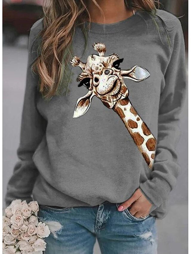  Damen Grafik Giraffe Kapuzenshirt Pullover Täglich Grundlegend Kapuzenpullover Sweatshirts Grau