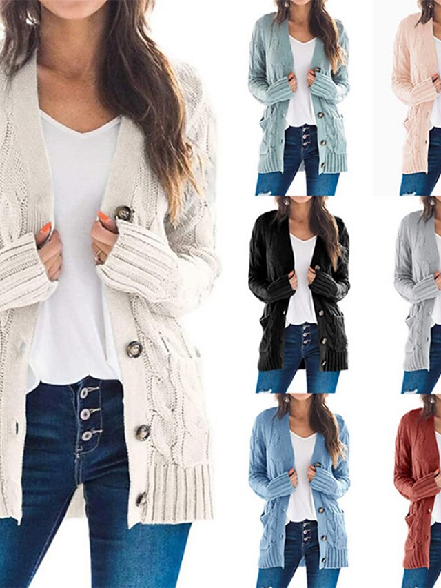  Women's Fall Winter Coat V Neck Loose St. Patrick's Day Jacket Long Sleeve Solid Colored Green Blue White