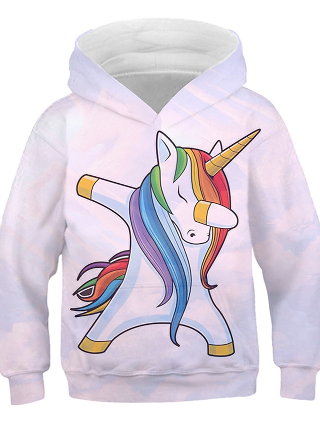  Kids Toddler Girls' Hoodie & Sweatshirt New Year Long Sleeve Blushing Pink 3D Print Unicorn Print Graphic Animal Active Streetwear