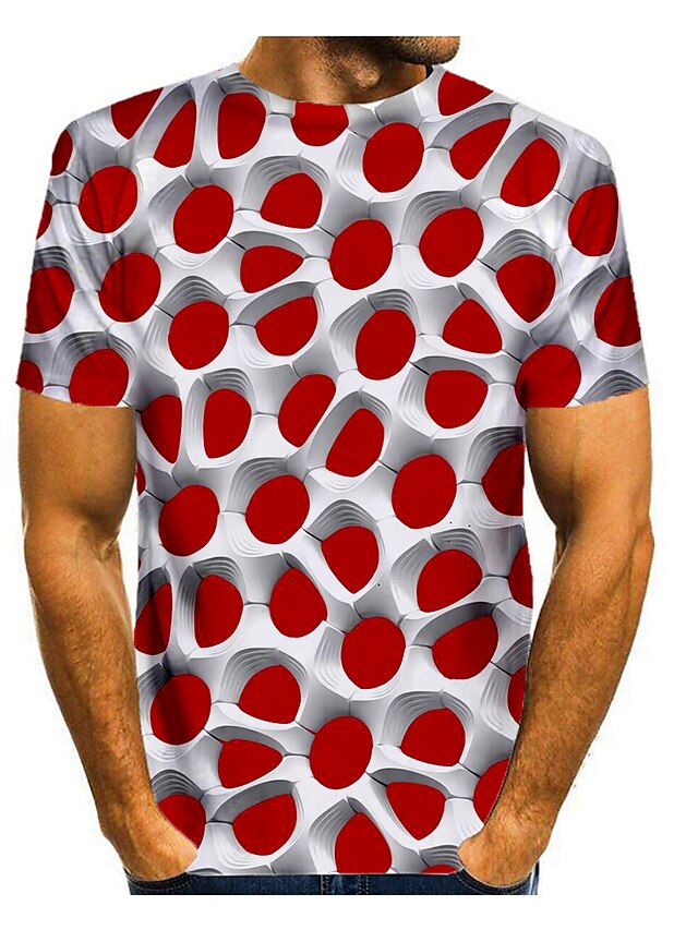  Herre T-shirt 3D-udskrivning Grafisk 3D Trykt mønster Kortærmet Daglig Toppe Rød