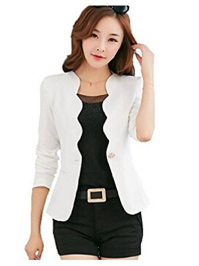  terno feminino com colarinho ondulado fino jakcet casaco namorado de um botão blazer de escritório