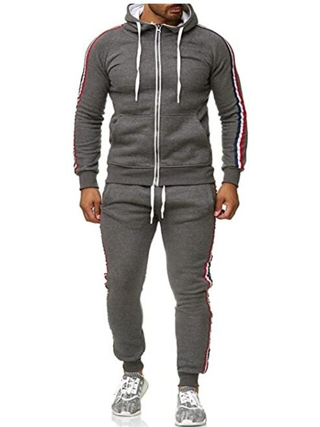  Men's Active Basic Zipper Front Hooded White Black Dark Gray Slim Jumpsuit Solid Colored Drawstring / Long Sleeve