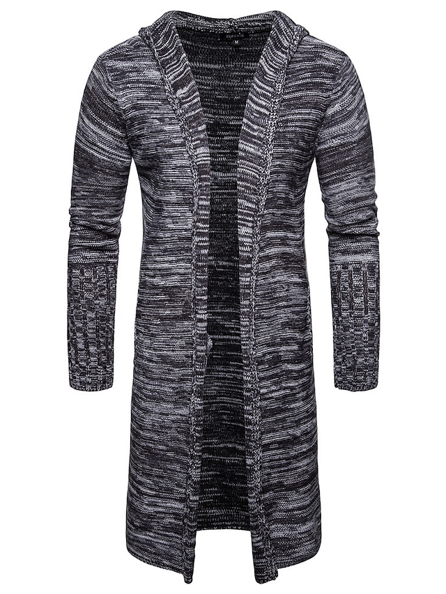  Men's Cardigan Abstract Knitted Long Sleeve Sweater Cardigans Fall Winter Hooded Khaki Light gray Dark Gray