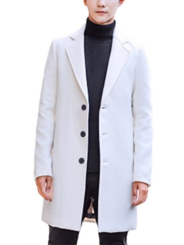  men's solid trench coat long  blend slim fit jacket overcoat beige white