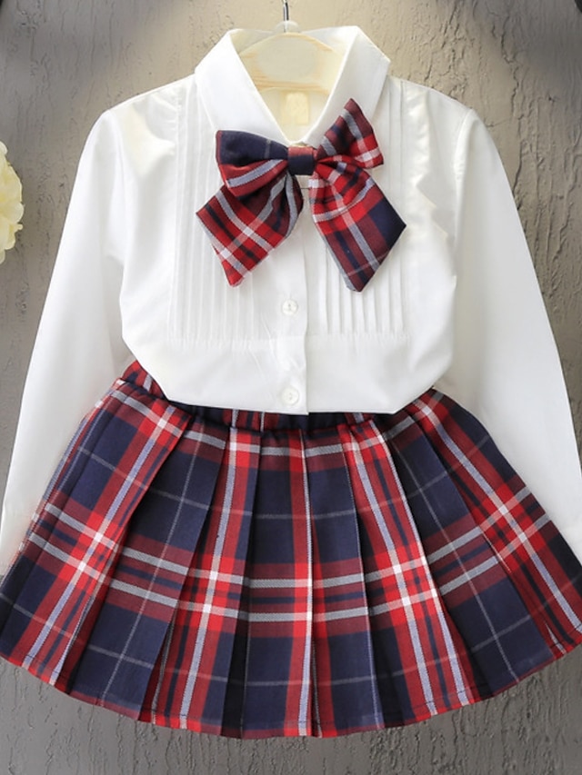  Kinder Baby Mädchen Kleidungsset Langarm Rote Gefaltet Schleife Gestreift Täglich Baumwolle Standard Grundlegend