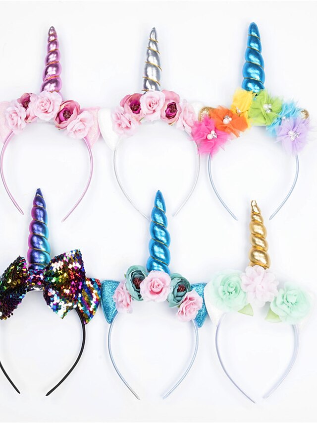  1pcs Toddler Girls' Sweet Unicorn Floral Floral Style Hair Accessories Blue / Blushing Pink / Gold