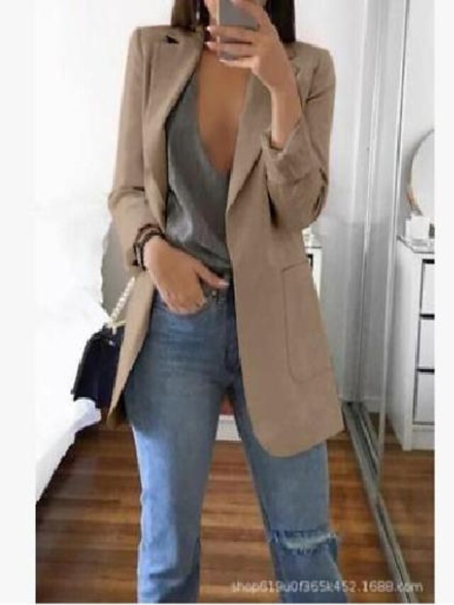  Women's Blazer Solid Color Others Casual Coat Autumn / Fall Casual / Daily Regular Jacket Light Pink / V Neck