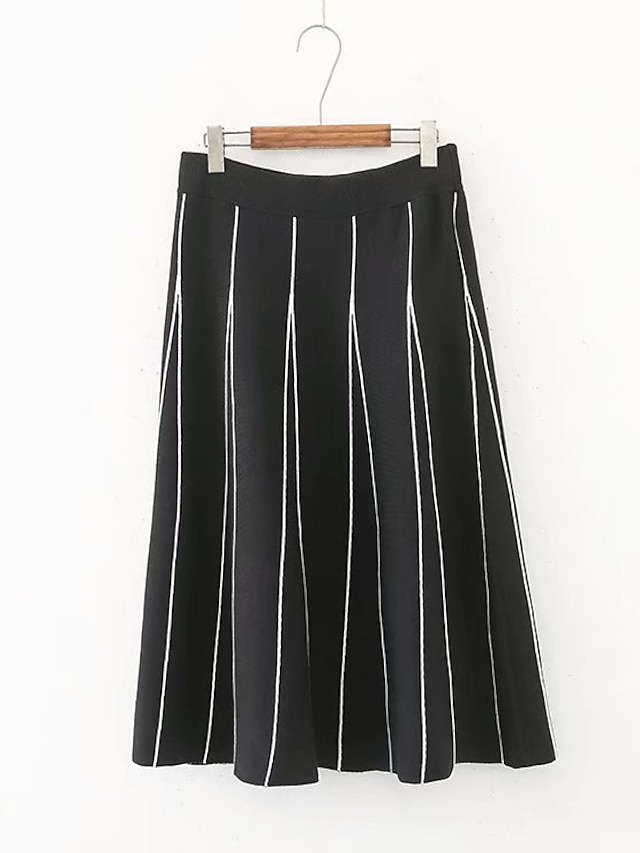  Women's Causal Daily Active Streetwear Skirts Striped Pleated Black Gray