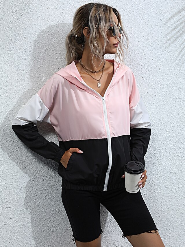  Per donna Giubbino Autunno inverno Sport Corto Cappotto A V Standard Essenziale Giacca Manica lunga Collage Monocolore Rosa / Cotone