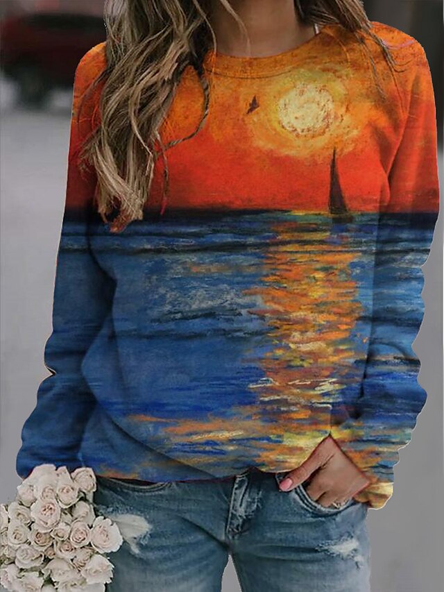  Damen Grafik Kapuzenshirt Pullover 3D-Druck Täglich Grundlegend Alltag Kapuzenpullover Sweatshirts Blau Grün