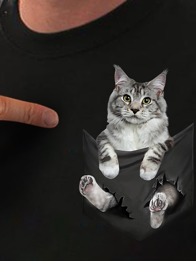  Damen T Shirt Weiß Schwarz Bedruckt Katze 3D Täglich Kurzarm Rundhalsausschnitt Basic Standard S