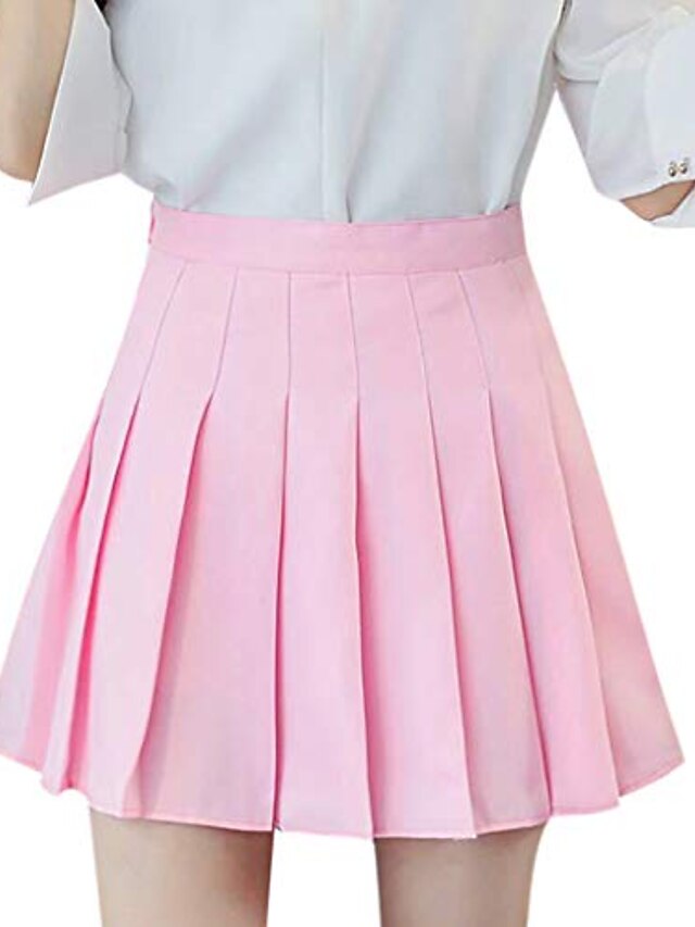  Women's Skirt Mini Skirts Pleated Solid Colored Party Party / Evening Spring & Summer Cotton Blend Elegant Preppy Navy Pink Black Coffee